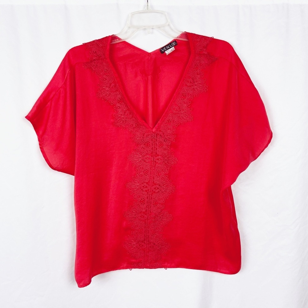 Venus red lace detail oversized batwing top XS